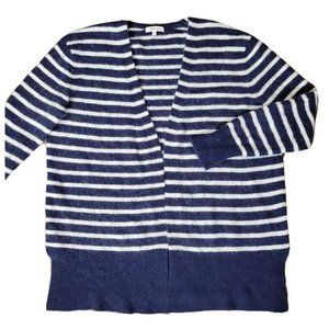 MADEWELL Women's Medium Cardigan Sweater Blue White Striped Alpaca Merino Wool